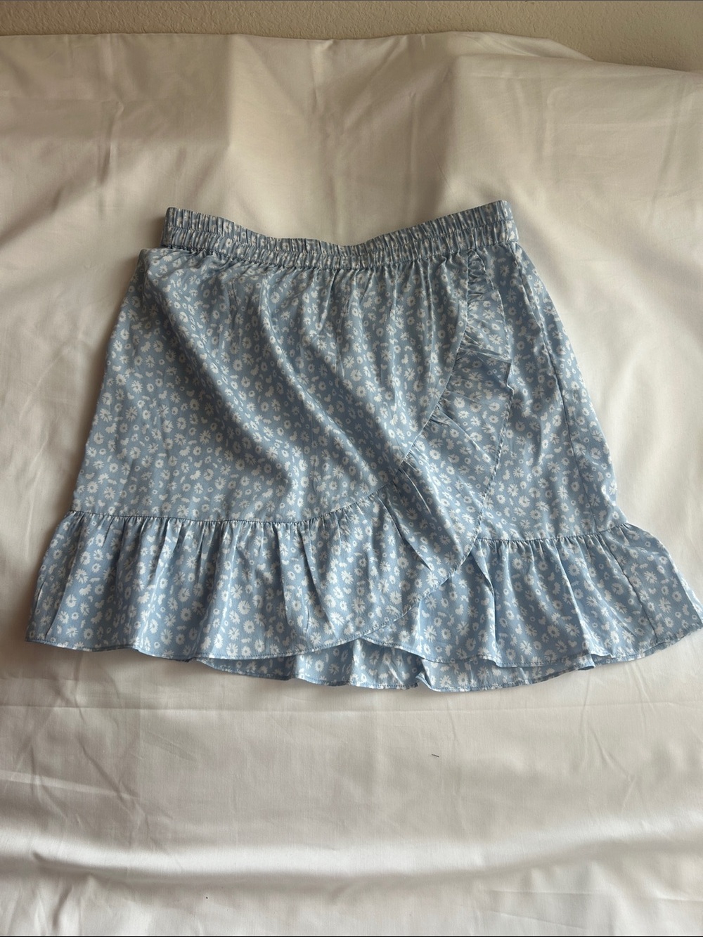 Vero Moda Light Blue Floral Wrap Ruffle Mini Skirt